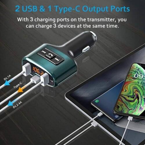New C52S Bluetooth 4.2 MP3 Player Handsfree Car Kit FM Transmitter support U disk QC2.0 3.1A Fast Dual USB Charger Power Adapter