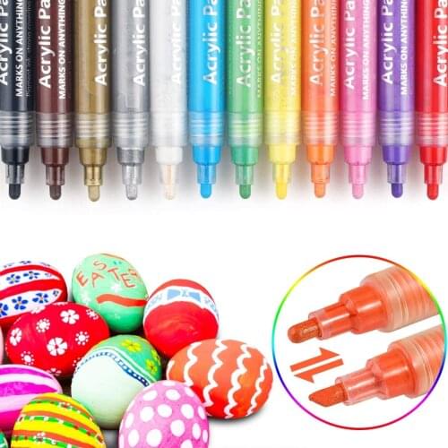 Acrylic Paint Pens Set 6mm Brush Tip Quick-Drying Water-Based Permanent Markers Pen for Stone Rock Painting Porcelain Glass Drwn