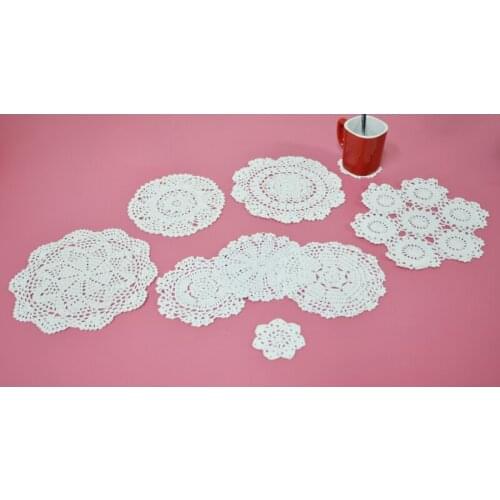 A Set Handmade Crochet Placemat Coaster European Retro Nostalgic Pure Cotton Hollow Woven Lace Coffee Table Boho Dcore