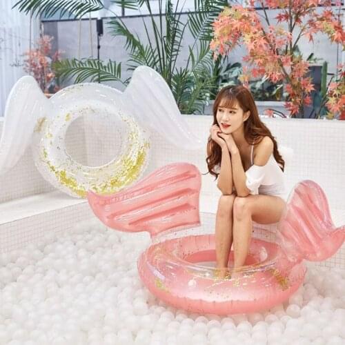 Sequin Inflatable Float Angel Shiny Wing 180cm Swim Ring Pool Toy Hawaii Summer Beach Party Decoration Float Mattress Gift Adult