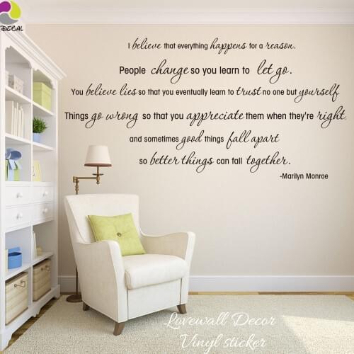 Marilyn Monroe Love Quote Wall Sticker I Believe Song Lyric Quote Wall Decal Sexy Girl Inspirational Motivational Quote Decal