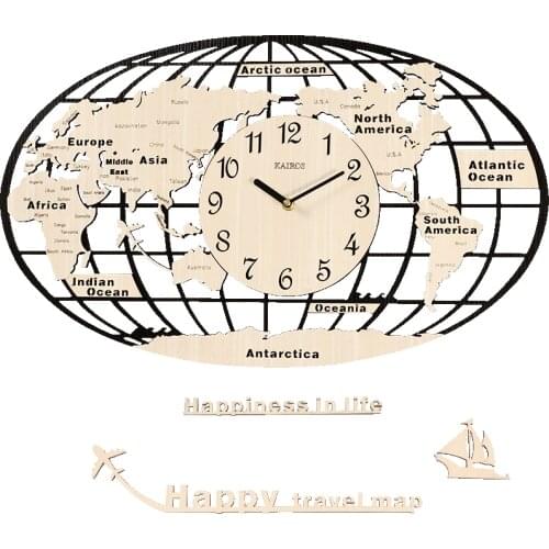 Large World Map Wall Clock Wood Metal Modern Living Room Clocks Wall Home Decor Creative Silent 3d Watch Horloge Mural Gift D01