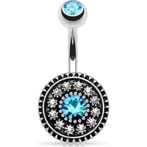 New Fashion Personality Sexy Blue Zircon Round Belly Rings for Women Body Piecing Jewelry Gifts