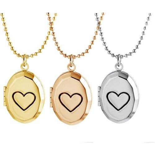 2pcs/Lot Oval Photo Frame Pendant Necklace Heart Floating Locket Necklaces Can Open Women Men Fashion Memorial Jewelry