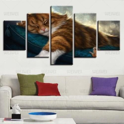 Animals Poster Orange Cat Sleeping On The Sofa Pillow Home Canvas Painting Wall Decoration Use In Living Room and Bedroom