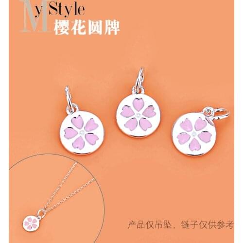 DIY accessories drop glue Cherry Blossom Round Pendant S925 sterling silver necklace bracelet pendant Pendant Jewelry