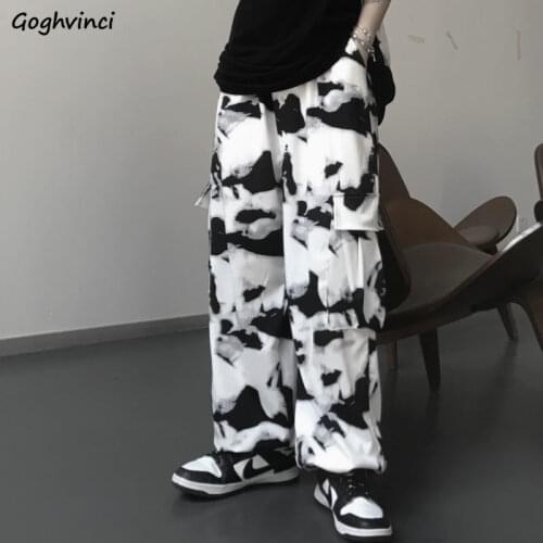 Casual Pants Women Tie Dye Wide Leg Unisex College Full Length Baggy Couple Streetwear Vintage Harajuku Simple Daily Popular Ins