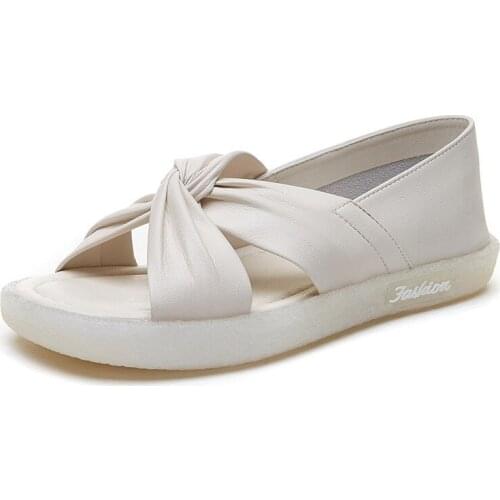 Sandals womens flat shoes fairy wind 2021 new summer leather Joker soft bottom pregnant women wear Roman sandals