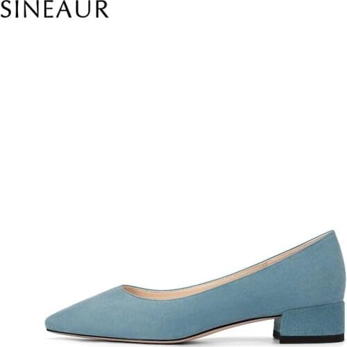 SINEAUR Women Shoes 2021 Fashion Low-heels Chunky Pumps Pointed Toe Suede Heel WomanOffice Ladies Footwear Plus Size 35-45