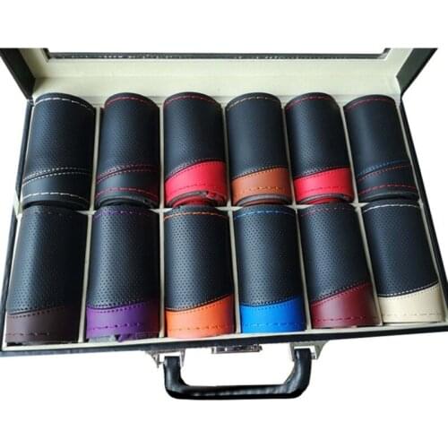 Four Seasons Universal Hand Sewn Automobile Steering Wheel Cover Super Fiber Leather Wear Resistant Handle Cover