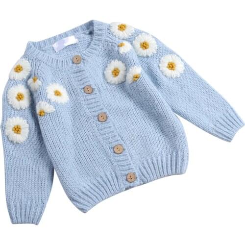Autumn Winter Baby Girls Knitted Cardigan Newborn Sweaters Coat Kid Flower Embroidered Woolen Coat Children Clothing Tops Jacket