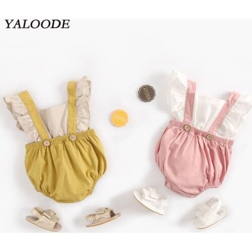 YALOODE 2020 New Baby Girls Romper Summer Cotton Bow Sleeveless One-pieces Newborn Baby Jumpsuits Infant Clothes Outfits