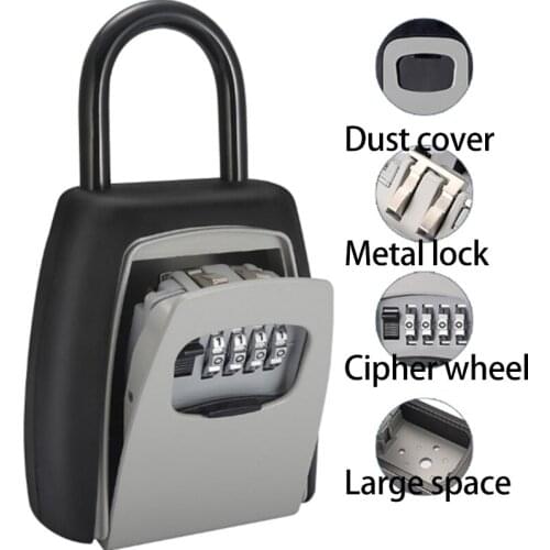 Key Lock Box Wall Mounted Aluminum alloy Key Safe Box Weatherproof 4 Digit Combination Key Storage Lock Box Indoor Outdoor