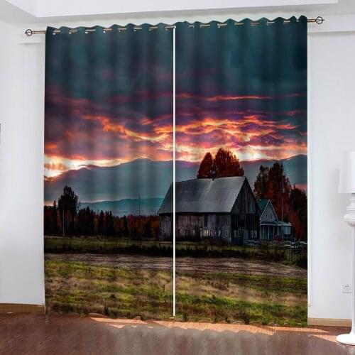 Custom curtains Natural Wind Shadow Painting Cottage Country Photo 3D Curtains for Living Room Window