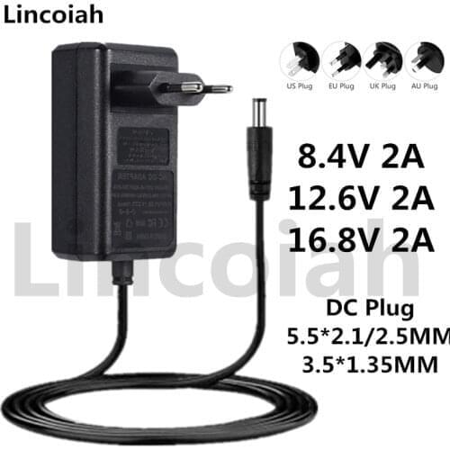 Lincoiah 8.4V 12.6V 16.8V 2A Lithium Battery Charger US EU Power Adapter for 2S 3S 4S 18650 Rechargeable Li-ion Battery Charger