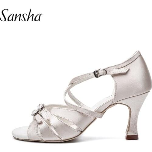 Sansha 2020 Professional Adult Women Satin Latin Dance Shoes 7.5CM Height Heel Soft Samba Rumba Cha Cha Dancing Shoes BR310021S