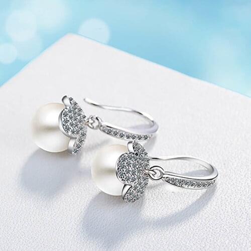 Cellacity Silver 925 Jewelry Women Drop Pearl Earring With Zircon Gemstone Fine Jewelry Wedding Engagement Lady Gift Wholesale