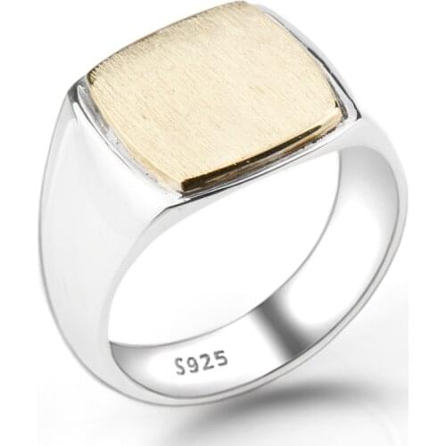 925 Sterling Silver Ladies Ring Gold Color Square Brushed Surface Simple Design Ring for Men Women Lovers Engagement Jewelry