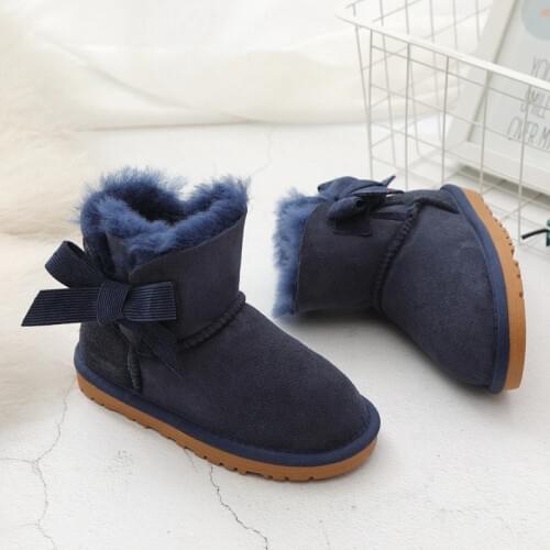 Natural Fur 2020 Snow Boots for Girls Boys Snow Boots Genuine Sheepskin Winter Warm Childrens Shoes Wool Botas Kids zapatos