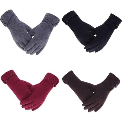 Winter Warm Women Gloves Solid Color Windproof Girls Gloves Mittens Elegant Thicken Plush Full Finger Ladies Gloves