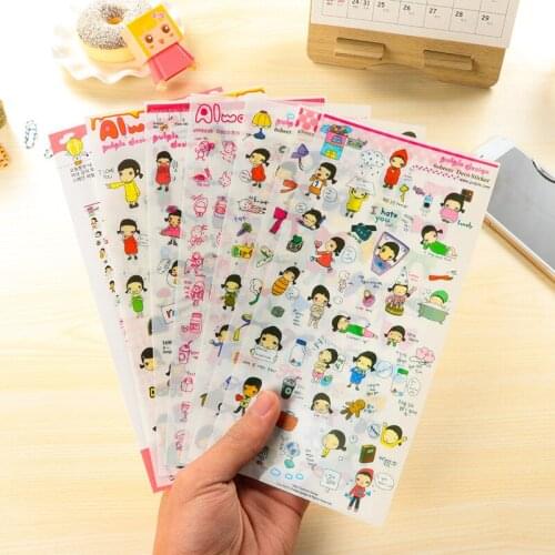1set South Korea stationery cartoon girl cute DIY transparent waterproof photo diaries hand Sticker Books cartoon stickers