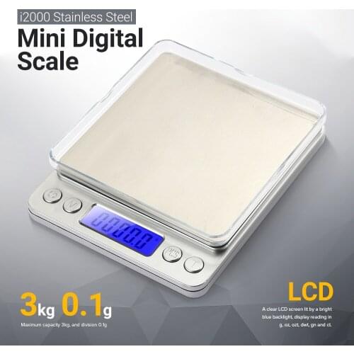 3KG 0.1g Kitchen Scale Mini Pocket Digital Scale LCD Electronic Jewelry Weighing Scale With 2 Transparent Trays Free Shipping