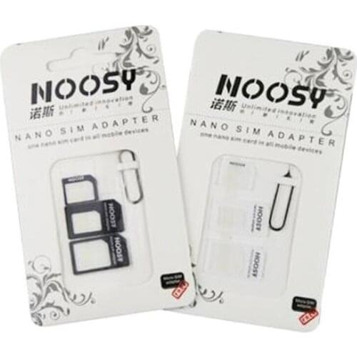 4in1 Noosy Nano Sim Card Adapter + Micro Sim cards adapter + Standard SIM Card Adapter With Eject pin For Iphone samsung 500 set