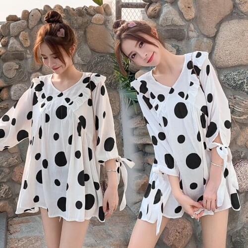 883# Maternity Clothes Summer Cotton Dot Printing Loose Stylish Dress Pregnant Women Mom Dress