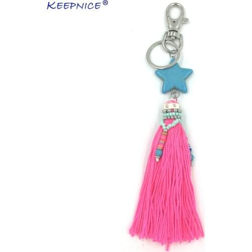 Bohemia Car Key Chains Lanyards Key Ring Key Finders Pink Tassel five stars Pendants Bag Rings KeyChains for woman summer
