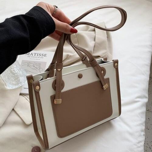 Contrast Color Large Shoulder Bag Women Travel Bags Leather Pu Luxury Handbags Women Bags Designer Purses Sac A Main Femme