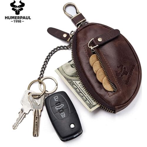 HUMERPAUL brand leather key case large-capacity fashion car home leisure zipper key top layer cowhide coin bag