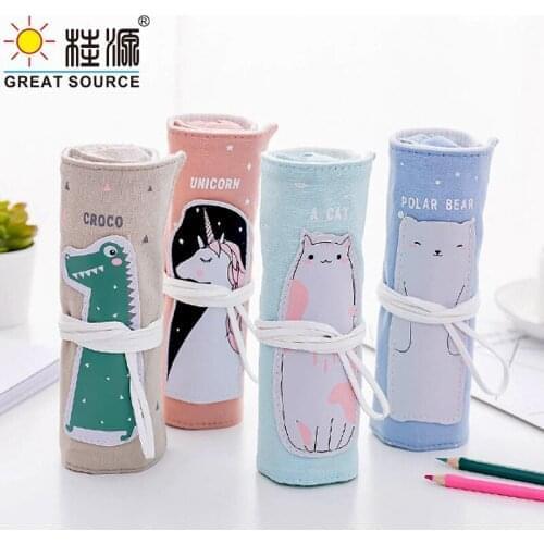 Roll Pencil Case Linen Pencil Bag Roll Pocket Protector Pen Insert Big Space Makeup Brush Pencil Bag Roll((1PC)
