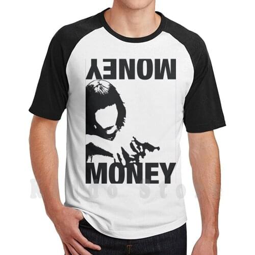 Money Girl With Gun In A Pop Art Style Black And White T Shirt DIY Big Size 100% Cotton Money Robbery Gun Shoot Out Girls
