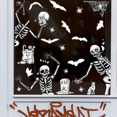 Halloween Decorative Wall Stickers Skeleton Bat Ghost Terror Festival Creative Mural Living Room Backdrop Wall Decor Wallsticker