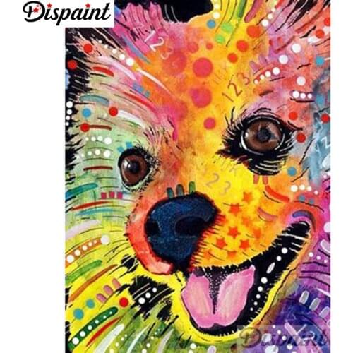 Dispaint Diy Full Square Round Drill 5D Diamond Painting Cross Stitch Diamond Embroidery "Color dog" Home Decor Gift A27035