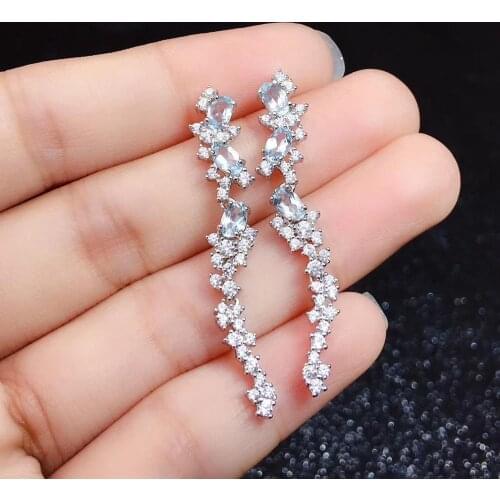 Elegant Gift for Anniversary Most Popular Aquamarine Earring 925 Sterling Silver Fashion Natural and Real Aquamarine Earring