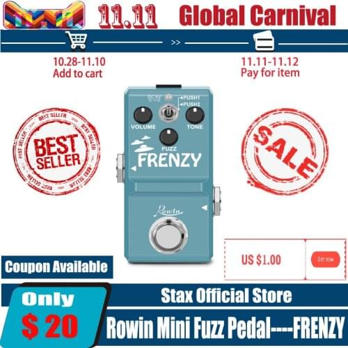 Rowin LN-322 FRENZY Guitar Pedal Classic Fuzz Tone Creamy Violin-Like Sound Mini Full Metal Shell 2 Modes For Bass Guitars