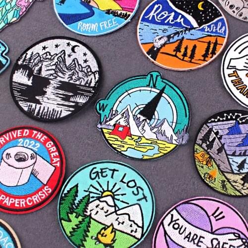 Mountain Patch Outdoor Embroidered Patches For Clothing Adventure Travel Patch Iron On Patches On Clothes Appliques Stickers DIY