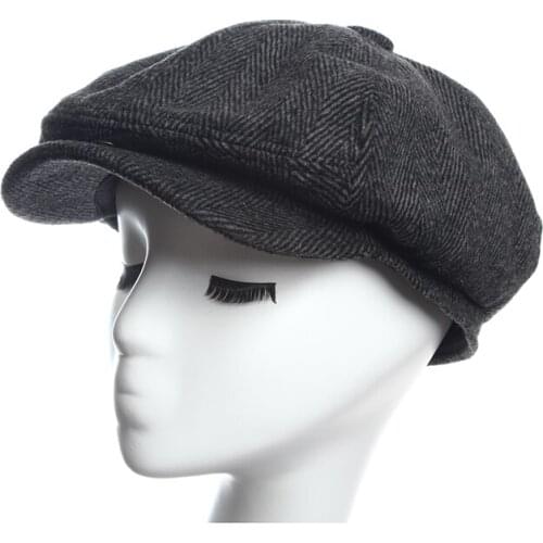 Newsboy Caps Herringbone Tweed Warm Winter Octagonal Hat Male Female Gatsby Retro Flat Caps Hats for women