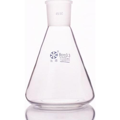 Conical flask with standard ground-in mouth,Capacity 1000ml,joint 45/50,Erlenmeyer flask without tick mark