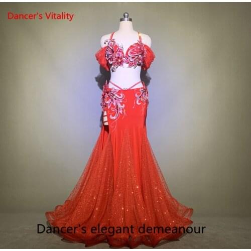 Belly Dance Profession Clothing Suit for Women Bellydance Suit Bra+split Long Skirt Customized Child Oriental Dance Wear Outfit