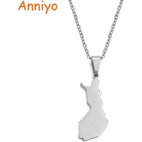 Anniyo 316 Stainless Steel Suomen Tasavalta Map Pendant & Necklaces for Women Suomi/Finland Country Maps Jewelry Gifts #021621B