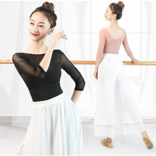 Fashion Women Modern Dance Practice Pants Oriental Top Yoga Sets Blouse Loos Wide Leg Pants Trousers Kung Fu Uniform Dance Pants