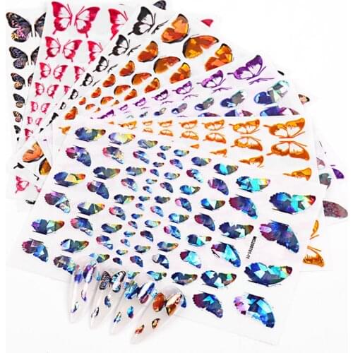 Butterfly Nail Art Stickers Colorful Holographic Butterfly Nail Stickers Butterfly Manicure Sticker Self-Adhesive Nail Decals