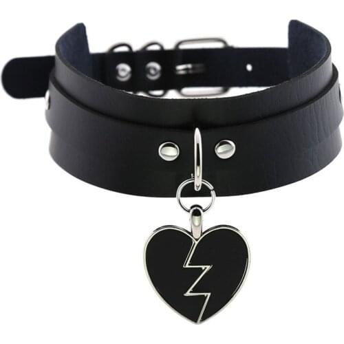 2020 New Punk Heart Gothic PU Leather Buckle Necklace Pendant Spike Harajaku Chokers Harness Female Jewelry Gift