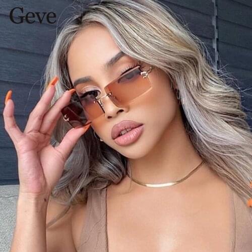 Popular Rimless Womens Square Sunglasses Brown 2021 Brand Designer Fashion Ladies Gradient Sun Glasses Shades Vintage Traveling