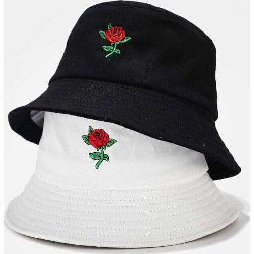 Hot Hat women New rose embroidery fisherman bucket hat female spring and autumn outdoor sunscreen sun hat hot sale basin caps