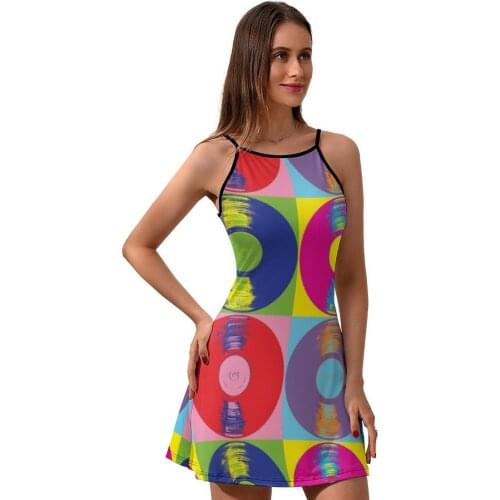 Pop Art Dress Suspender Printed Holiday Dresses Curvy Women Spandex Colorful One-Piece Dress