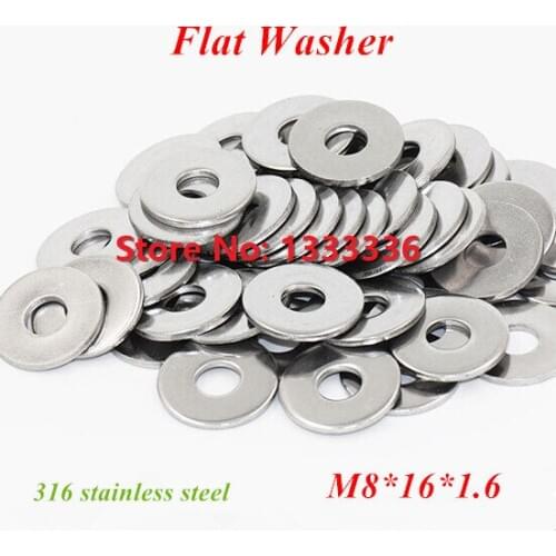 100pcs/lot M8 Flat Washers A4 Marine Grade / 316 Stainless Steel M8*16*1.6