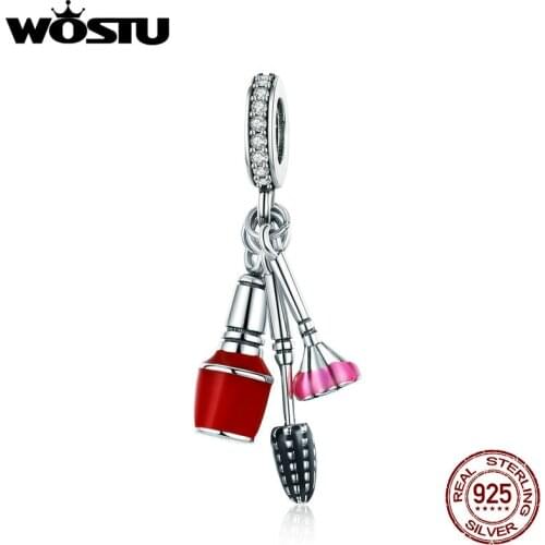 WOSTU Real 925 Sterling Silver Makeup Tools Cosmetics Pendant Charms fit Original Women Bracelet Fashion Jewelry Gift CQC785